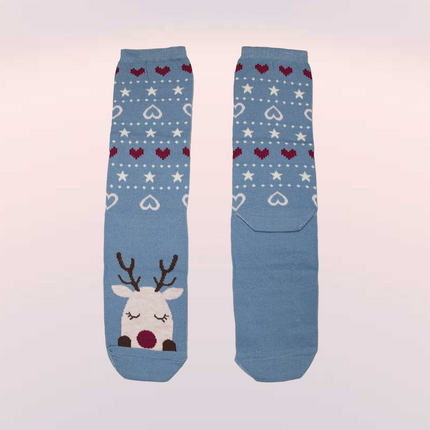 Mavi Geyikli Yılbaşı Çorabı Unisex