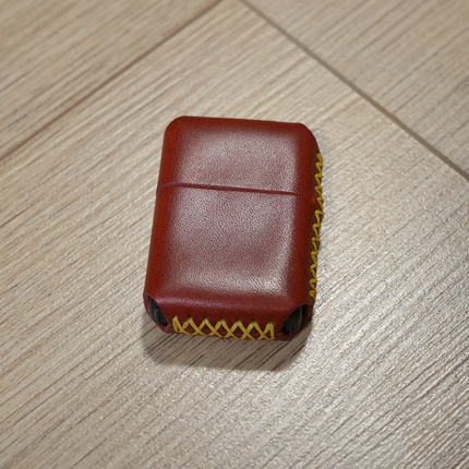 Hakiki Deri El Yapımı Sarı Kırmızı Deri Kılıflı Zippo Çakmak