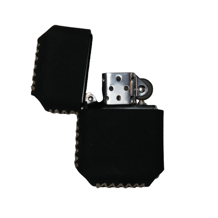 Hakiki Deri El Yapımı Mat Siyah Deri Kılıflı Zippo Çakmak