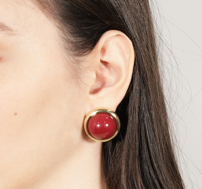 Bordo Gold Yuvarlak Plaka Vintage Küpe